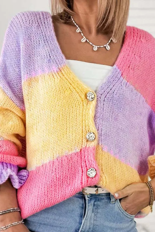 Colorblock Knit V-Neck Cardigan
