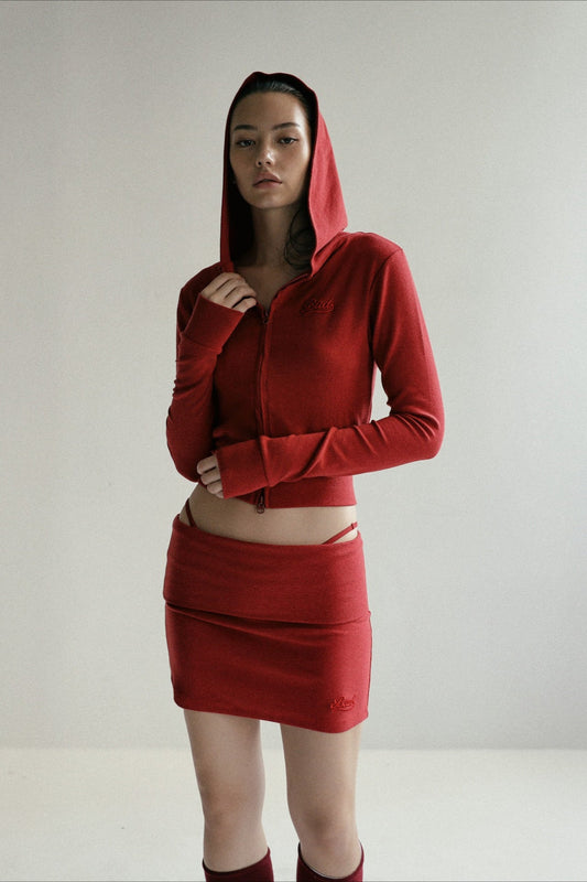 Zipper Cropped Embroidered Hoodie