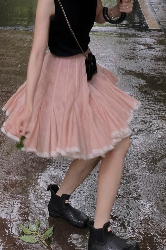 Flowy Smoky Pink Voluminous Princess Mini Skirt