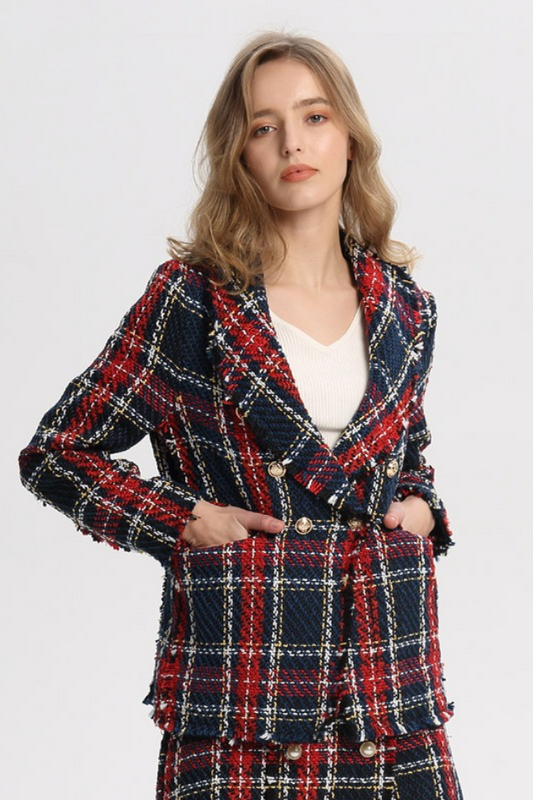 Plaid Tweed Multi-Button Chic Blazer Blazer