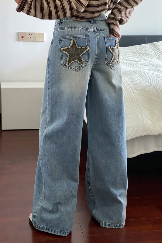 Star Patch Wide Leg Jeans
