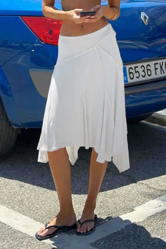 Pleated Asymmetrical Midi Skirt