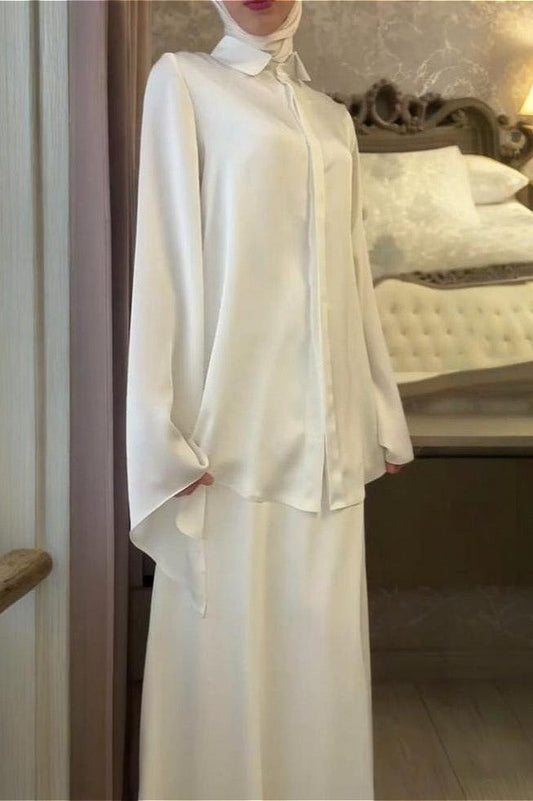 Vintage Satin Bloshope with Fitted Skirt Two Piece Set