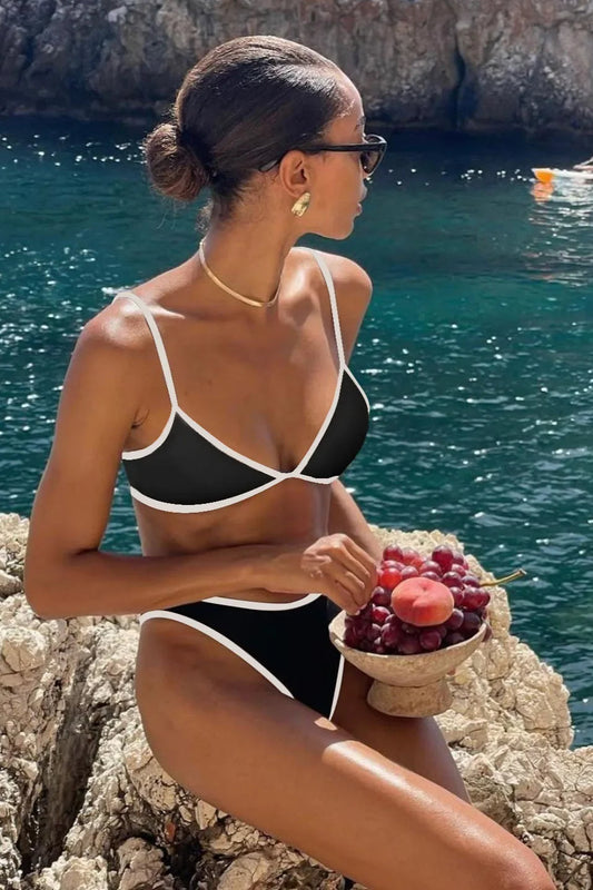 Black White Micro Bikini Set