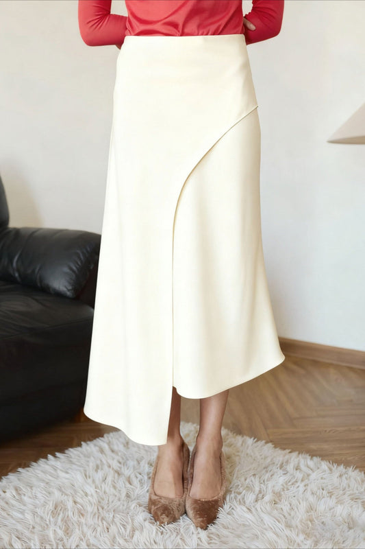 Asymmetric Satin Midi Skirt