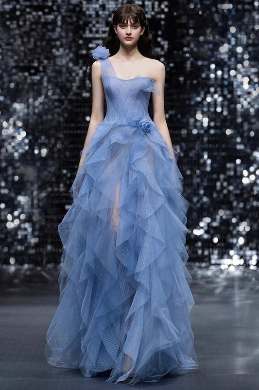 Blue Bustier Sleeveless Formal Dress