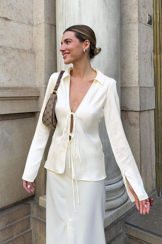 Satin Tie Front Fitted Bloshope