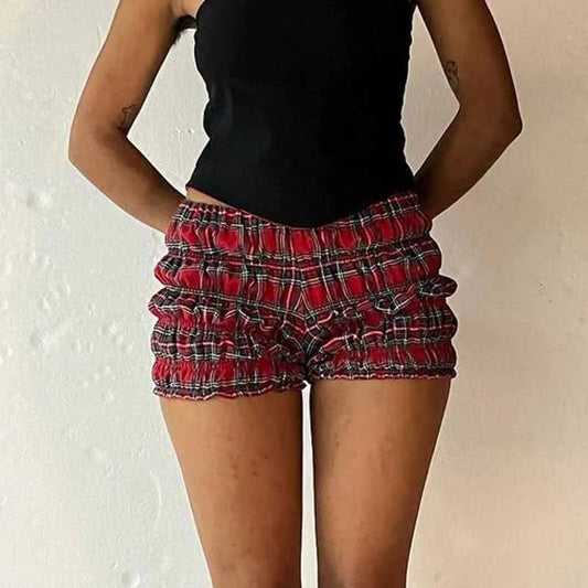 Plaid Frill Tiered Low-Rise Short
