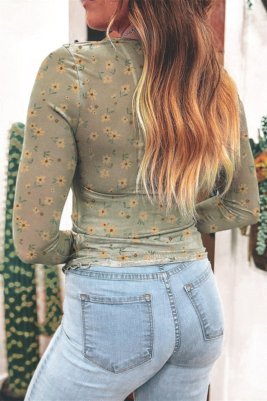 Slim Fit Floral Long Sleeve Pullover Bloshope