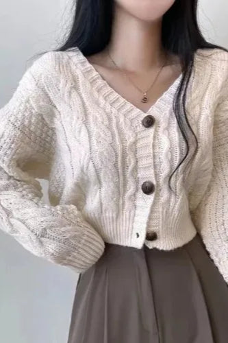 Knitted Open Front V Neck Slim Cardigan