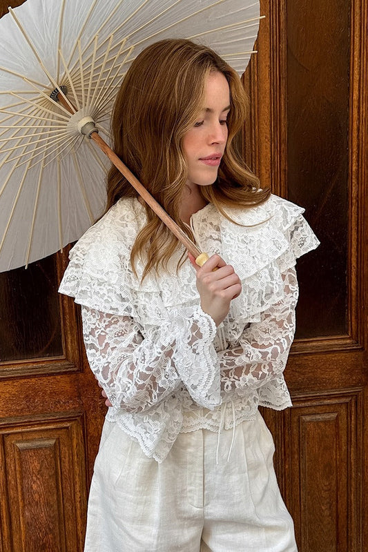 Vintage Lace Ruffle Long Sleeve Bloshope