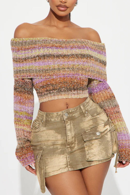 Vintage Color Block Off Shoulder Bloshope