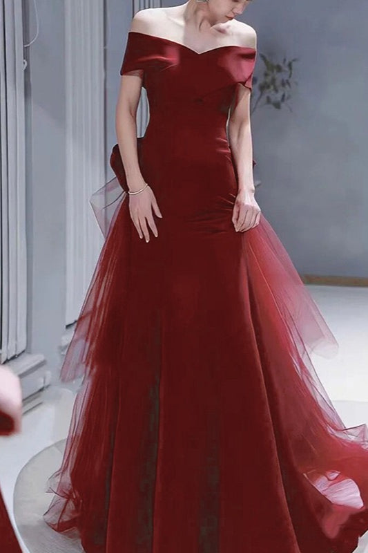 Elegant Wine Off Shoulder Sheath Formal Dress