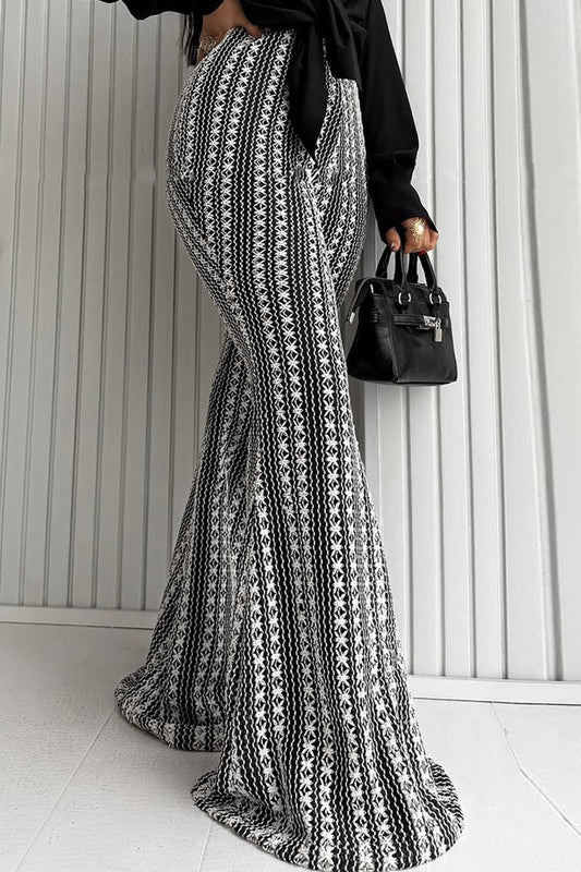 Striped Knit Elastic Flare Pants