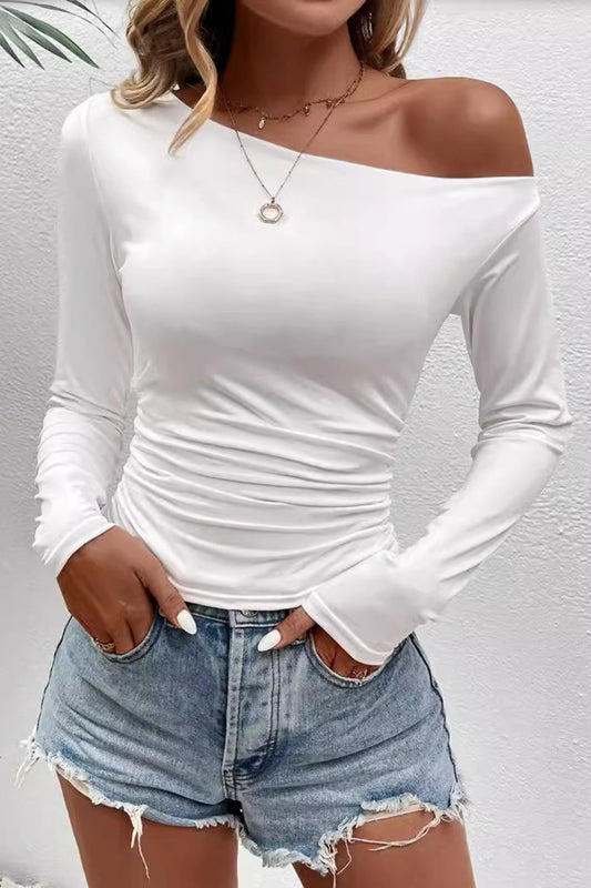 One Shoulder Slim Long Sleeve T-shirt