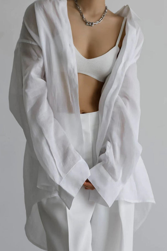 Vintage High-End Collared Loose Fit White Bloshope