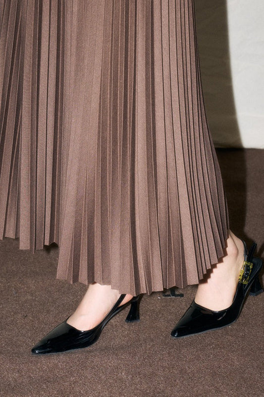 Vintage High-Waist Knit Pleated Midi Skirt