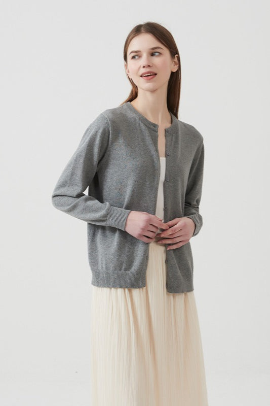 Cotton Crew-Neck Lightweight Knit Outerwear Cardigan
