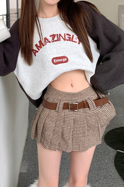 Houndstooth Pleated High Waist Skirt