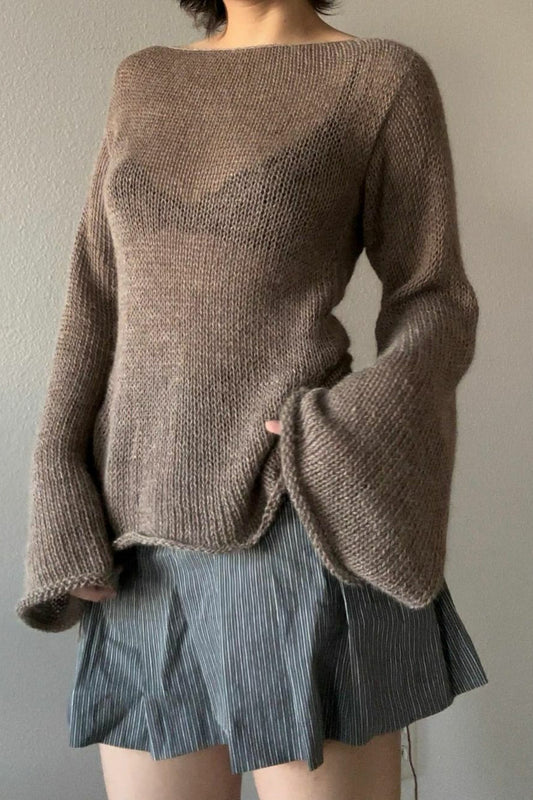 Bell Sleeve Tie Back Knit Sweater