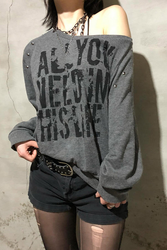 Studded Punk Off-Shoulder T-Shirt