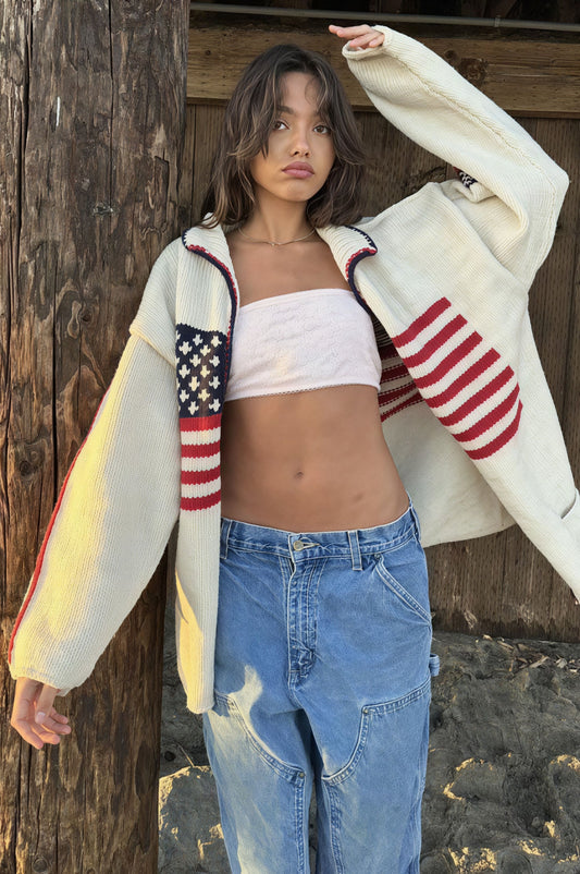 Warm Flag Print Stylish Knit Cardigan