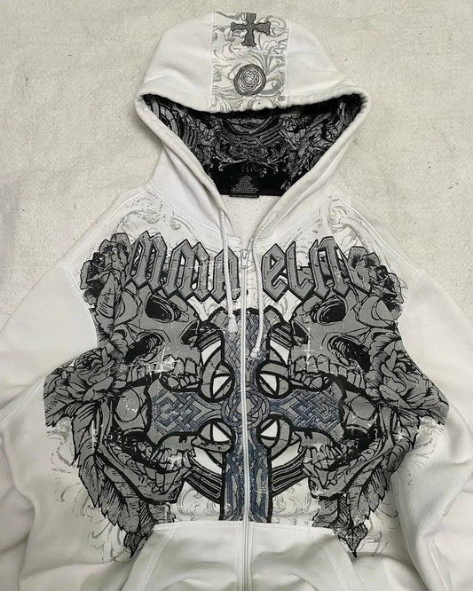 Affliction Gothic Skull Zipper Hoodie