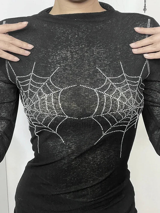 Spider Web Round-neck Knit Top