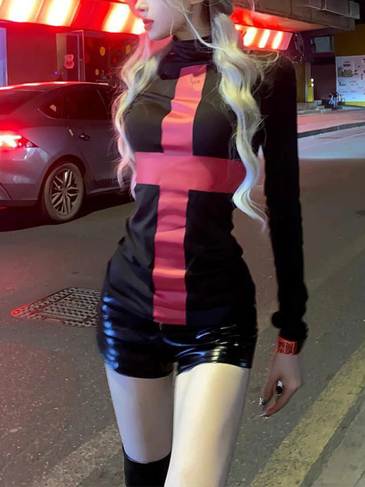 Red Cross Turtleneck Knit Top