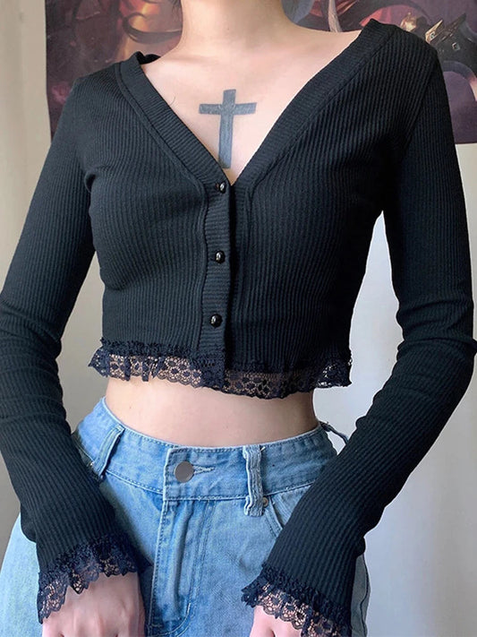 Lace V-neck Knit Top