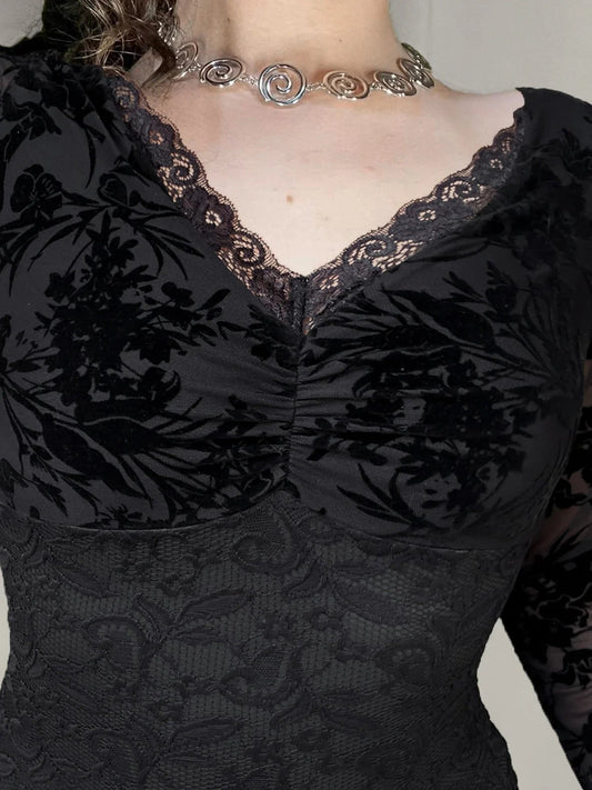 Transparent Lace V-neck Knitted Top