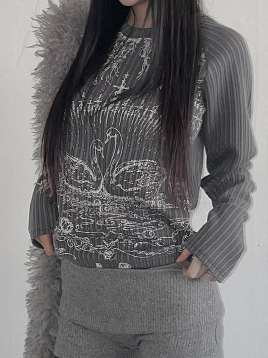 Emo Printed O-neck Knit Top