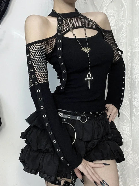 Net Empty Sleeve Knit Top