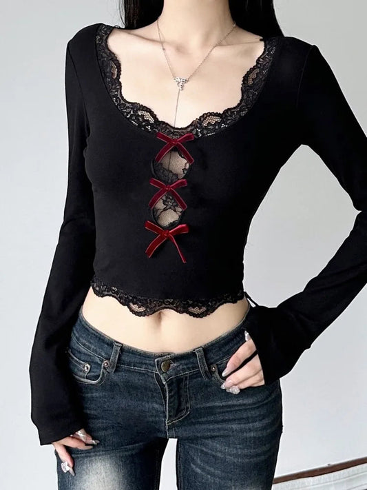 Hollow Bow Crop Knit Top