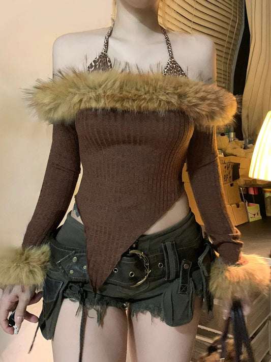 Fur Halter Knit Top