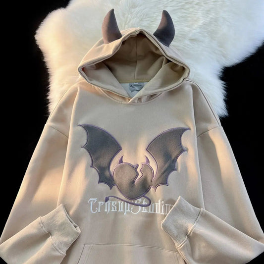 Bat Embroidery Harajuku Hoodie