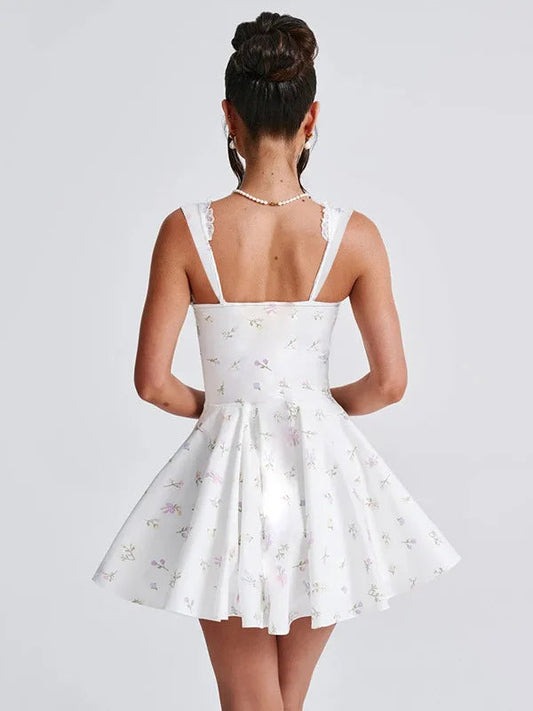 Deep V Backless Pleated Mini Dress