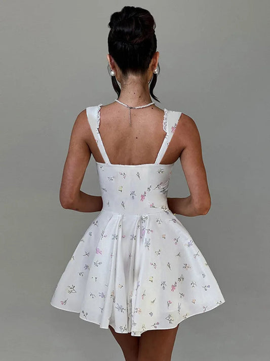 Deep V Backless Pleated Mini Dress