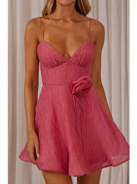 3D Floral V-Neck Mini Dress