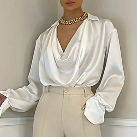 Ice Silk Loose Casual Satin Long Sleeve Bloshope