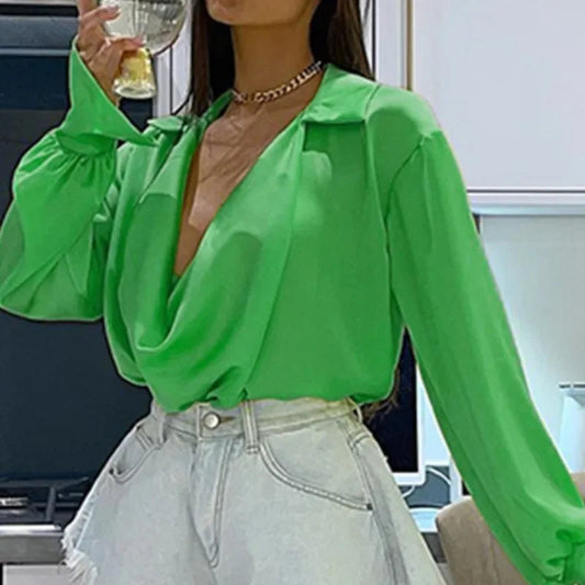 Ice Silk Loose Casual Satin Long Sleeve Bloshope