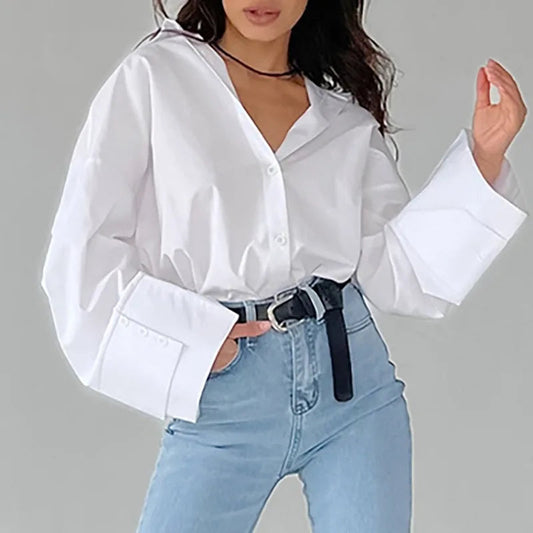 Casual Loose White Shirt Autumn Bloshope