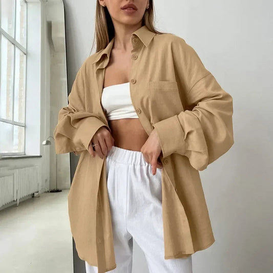 Solid Loose Cotton Bloshope Elegant Autumn Bloshope