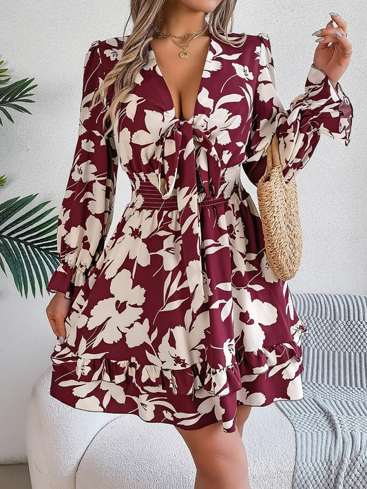 Autumn Flared Sleeve Floral Dress
