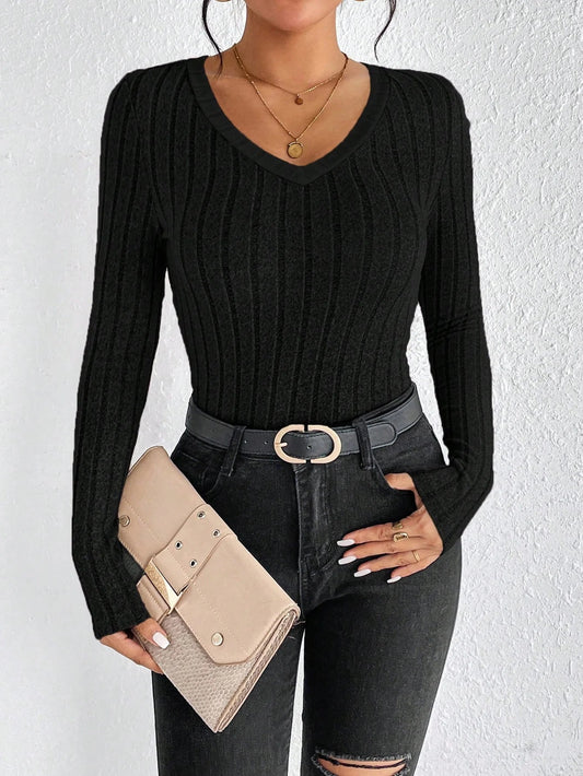 Spice Girl Sexy Thin V-Neck Design Personality T-shirt Women