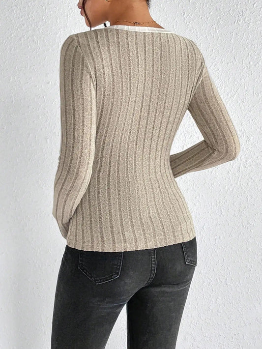 Slim Sexy V-Neck Neck Edge Clash Pullover Top Women