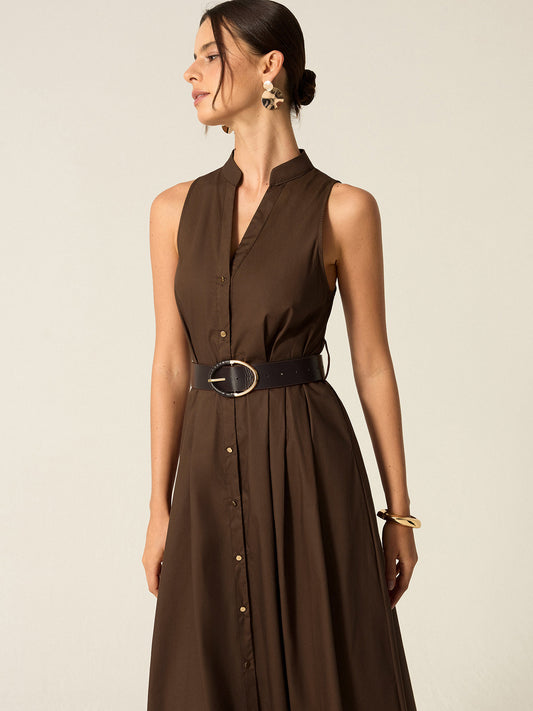 Belted Button Front Midi Dress Dresses