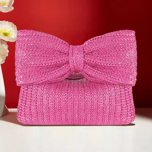 Beach Bow Crescent Shape Straw Clutch Wristlet