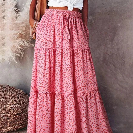 Retro Bohemian Spring Floral A-Line High Waist Maxi Skirt