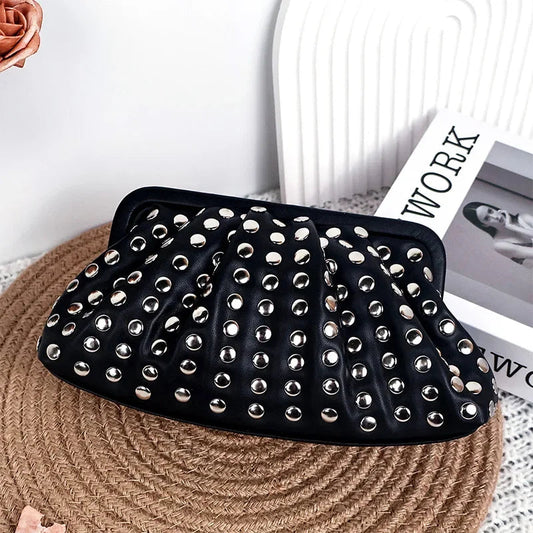 Designer Rivets Black Clutch Wristlet
